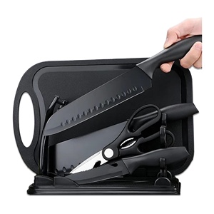 Ensemble de 6 couteaux de cuisine noirs avec planche à découper, ciseaux et éplucheur pour la cuisine - Product Image 1