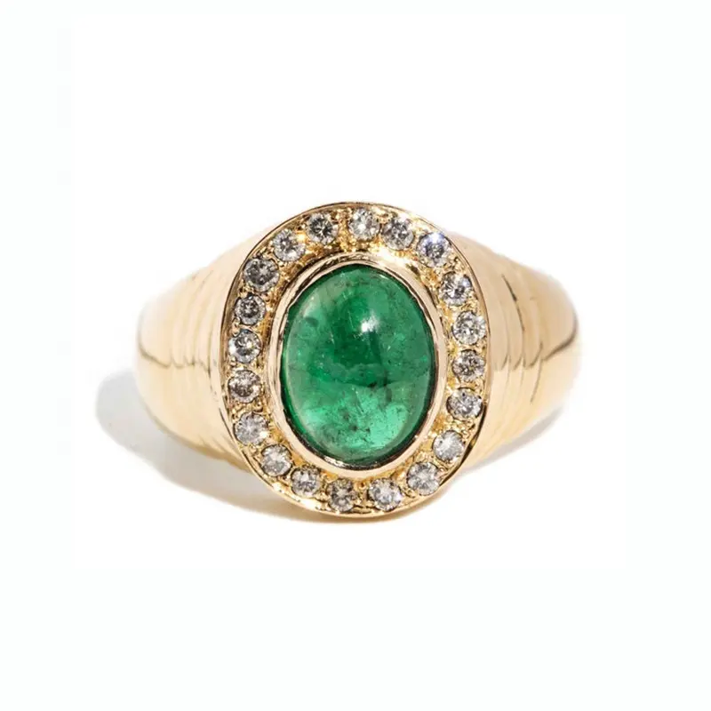 Milskye luxurious custom jewelry 18k gold oval vintage natural emerald diamond ring
