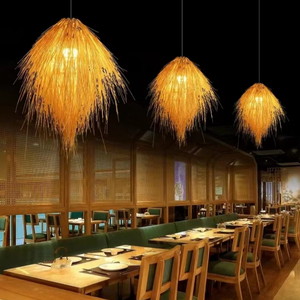 Candelabro tejido de bambú de Asia, lámpara de bambú de paja tejida de ratán creativa, Restaurante japonés Retro, restaurante con personalidad, arte de ratán - Product Image 5