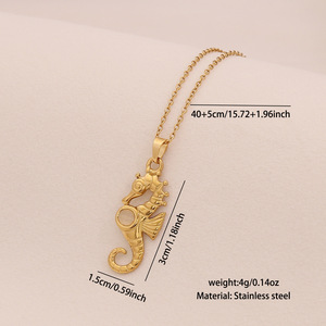 Ocean Series Collar de acero inoxidable de moda con tortuga Caballito de mar Colgante Conch Dolphin Zircon Link Chain Accesorio de joyería - Product Image 5