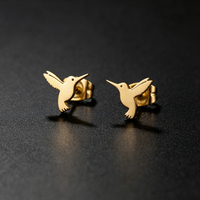 Boucles d'oreilles clous en acier inoxydable Colibri tendance pour femme, bijoux mignons en forme d'oiseaux en vol, cadeau d'anniversaire, vente en gros