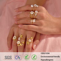 Bague ouverte en acier inoxydable plaqué or 18 carats, motif fleur coquillage empilable, hypoallergénique, étanche, délicate, florale, pour femme, cadeau