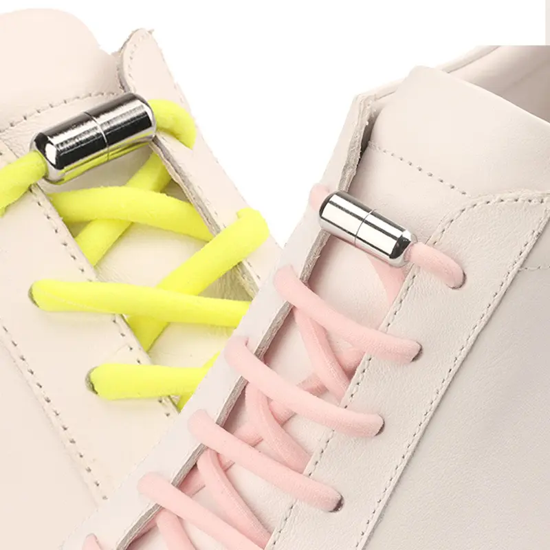 Sneakers piatte capsula colorata lacci pigri 5mm pizzo elastico semicerchio con fibbia a vite in metallo lacci rapidi senza cravatta