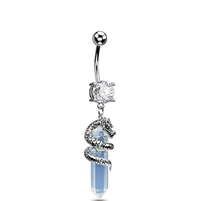Pendentif Long Piercing 8 Piercing Nombril Bleu Argenté Avec Pendentif Long - Pour Femmes/filles - Marque Zooting - Neuf étiqueté Anneau Nombril Pendentif Long