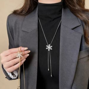 Snowflake Necklace With Pull Out Design Silver Gold Color For Women Fashion Sweater Chain - Product Image 1