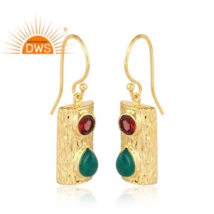 Pendientes de plata de aspecto vintage Proveedor de joyería Ónix verde y piedras preciosas granate Pendientes colgantes de plata chapados en oro Colección vintage - Product Image 2
