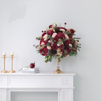 Bunga Mawar Sutra Burgundy untuk Dekorasi Meja, Eucalyptus untuk Dekorasi Pernikahan, Hiasan Mantel, Dekorasi Rumah yang Lembut