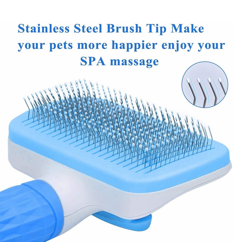 HSEAMALL Cepillo Para Mascotas De Acero Inoxidable - Elimina Pelo Muerto Con Botón De Limpieza Automática, Ideal Para Perros Y Gatos De Pelo Corto Y Largo (Incluye Bolsa De Almacenaje)