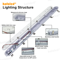 En Stock Lámpara LED Tri-proof de 4FT 40W 50W 120cm 3CCT con Potencia Seleccionable, Impermeable IP65 para Almacenes Industriales y Garajes