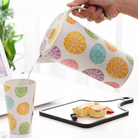 Gelas Melamin Motif Daun Tropis untuk Minuman Dingin 1500ml, Gelas Air Melamin Putih 1.5L/50oz dengan Tutup Anti Bocor
