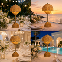 Lampe de table LED sans fil de luxe en bambou et fer, rechargeable par USB, avec contrôle tactile moderne et CRI 90 élevé, idéale pour les mariages