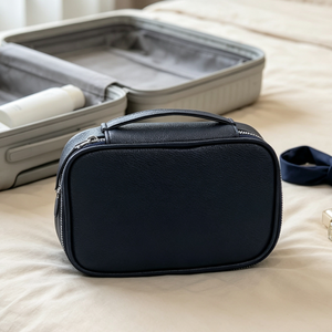 Blue <b>Men</b> Travel PU <b>Toiletry</b> <b>Bag</b> With Inner Zipper Pocket Durable Waterproof Cosmetic Case Custom Logo Cosmetic <b>Bag</b> - Product Image 5