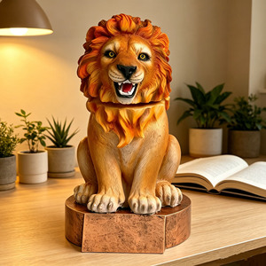 Trophée <span class=keywords><strong>Lion</strong></span> en Résine à Tête Mobile Personnalisable – Base Vierge – Souvenir de Compétition Sportive – Décoration de Bureau - Product Image 1