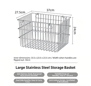 304 Stainless Steel <b>Storage</b> <b>Basket</b>, Kitchen <b>Storage</b> <b>Basket</b>, Household Miscellaneous <b>Storage</b> Box, Bathing <b>Basket</b>, <b>Storage</b> Gadget - Product Image 5