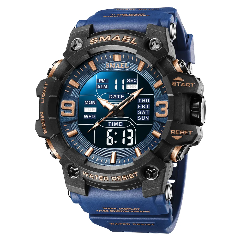 Smael 8049 Army Green Sports Watch Relogio Masculino Dual Display Wrist Watch Reloj Digital LED Mens Sport Hand Watches