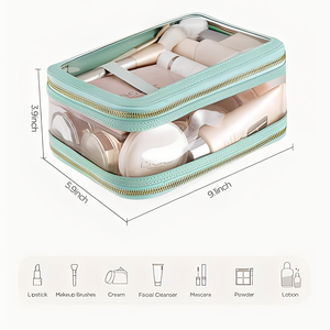 Bolsa de Maquillaje de Viaje Impermeable, Ecológica, de Gran Capacidad, con Cierre de Cremallera Doble y Cuadrado Transparente de PVC, con <span class=keywords><strong>Logotipo</strong></span> Personalizado - Product Image 5