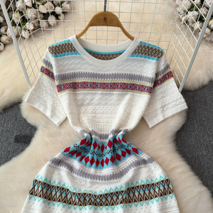 Boutique all'ingrosso 2025 estate nuovo alla moda girocollo <span class=keywords><strong>a</strong></span> <span class=keywords><strong>righe</strong></span> retrò età che riduce dolce abito da donna - Product Image 3