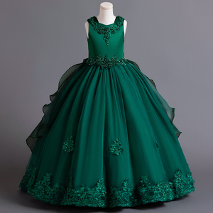 Abito <span class=keywords><strong>da</strong></span> <span class=keywords><strong>ballo</strong></span> verde per bambine, vestito <span class=keywords><strong>da</strong></span> principessa con perline, volant, perle e decorazioni in pizzo per feste estive e compleanni delle bambine - Product Image 4