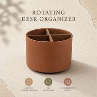 Organisateur de bureau rotatif en cuir PU, pivotant à 360°, porte-stylos à 4 compartiments, rangement pour pinceaux de maquillage, vente en gros, logo personnalisé, cadeau de bureau