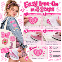 Patch brodé esthétique rose en gros, motif rétro girly, cœur souriant, papillon mignon, à thermocoller ou à coudre