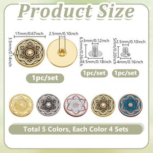 AHANDMAKER Rivets décoratifs en métal de différentes couleurs, motif floral vintage, boutons à vis plats et ronds pour loisirs créatifs - Product Image 2