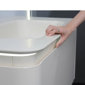 ตู้ห้องน้ำแบบแขวนผนัง PVC ลายครีม พร้อมอ่างล้างหน้าแบบไร้รอยต่อขึ้นรูปด้วยความร้อน สำหรับบ้านและโรงแรม ขายส่ง - Product Image 6