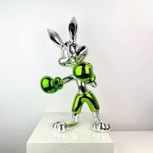 Escultura de Conejo Boxeador Brillante de Lujo en Oferta, con Acabado de Espejo y Galvanoplastia, de Resina, Personalizable en Color y Tamaño - Product Image 1