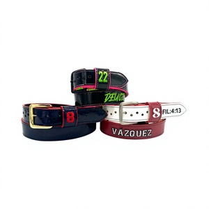 Ceinture de baseball réversible en cuir de vachette, design colorblock, boucle ardillon argentée rectangulaire, style décontracté, largeur 2,5 pouces - Product Image 3