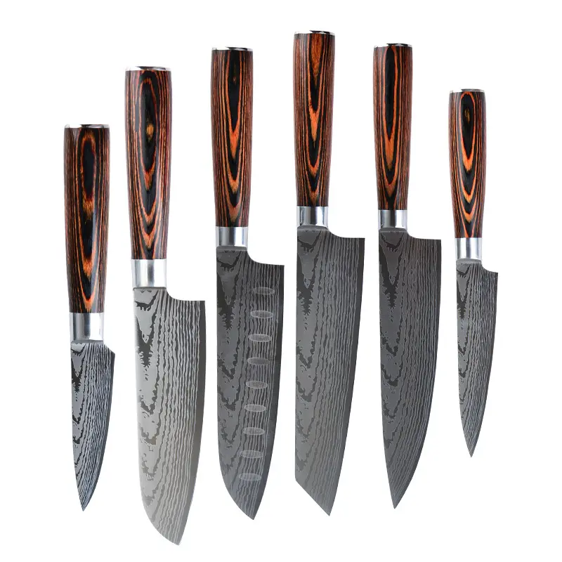 KINGWISE Yangjiang Manufacturer Multi functional Cooking 6 Pieces German Damascus Steel Chef Knife Sets Japanese Kitchen Knives