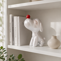 Figurine moderne en résine de chiot blanc Kawaii, sculpture artistique de ballon nacré brillant, décoration minimaliste mignonne pour la maison et le bureau, cadeau