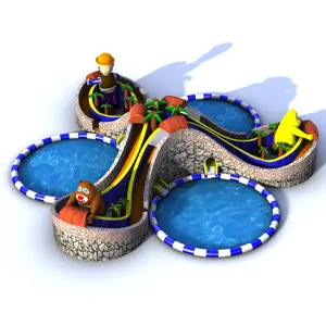 Taman air tiup tema seluler populer permainan taman anak-anak dengan 3 kolam tanah Taman Aqua tiup