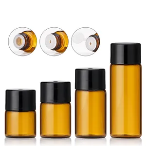 Small glass vials sample bottle 1ml 2 ml 3 ml 5 ml 3ml 5ml 16x25 1/4 dram 2ml Amber Glass Vial With Orifice Reducer & Black Cap