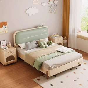<span class=keywords><strong>Lit</strong></span> pour enfants JINS avec tête de <span class=keywords><strong>lit</strong></span> souple cadre en bois Design moderne en forme d'ours tendance en bois massif chambre principale Accent en cuir - Product Image 2