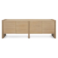 Meuble TV moderne Japandi en chêne naturel, 72 pouces, panneaux latéraux arrondis, armoire TV 4 portes, console multimédia de luxe de qualité ENF pour salon