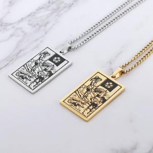 Collar de Tarot en Oferta en Europa y América, Collar con Colgante Rectangular Retro de Acero Inoxidable, Amuleto para Suéter - Product Image 5