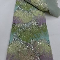 Tissu de dentelle brodée couleur arc-en-ciel avec fleurs colorées perlées nouvelle technique tissée pour robes de mariée robes sacs pour enfants
