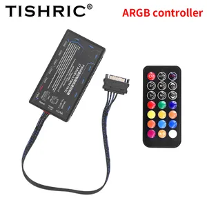 TISHRIC 5V3Pin ARGB नियंत्रक, 4Pin*6 PWM इंटेलिजेंट तापमान नियंत्रण, एक साथ 7 पंखे के प्रकाश प्रभाव को नियंत्रित करना