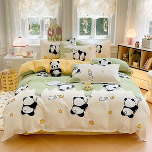 Vente directe d'usine respectueux de la peau 2.6KG 2.0m épaissi coton lavé imprimé literie quatre pièces brossé ensemble bambou fibre remplissage - Product Image 4