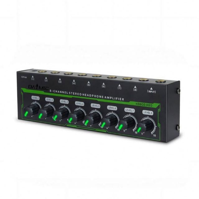HA800 PRO Professional Headphone Amplifier 8 Channel Stereo Audio Amp With RGB Light Volume Control Fo DJ Studio