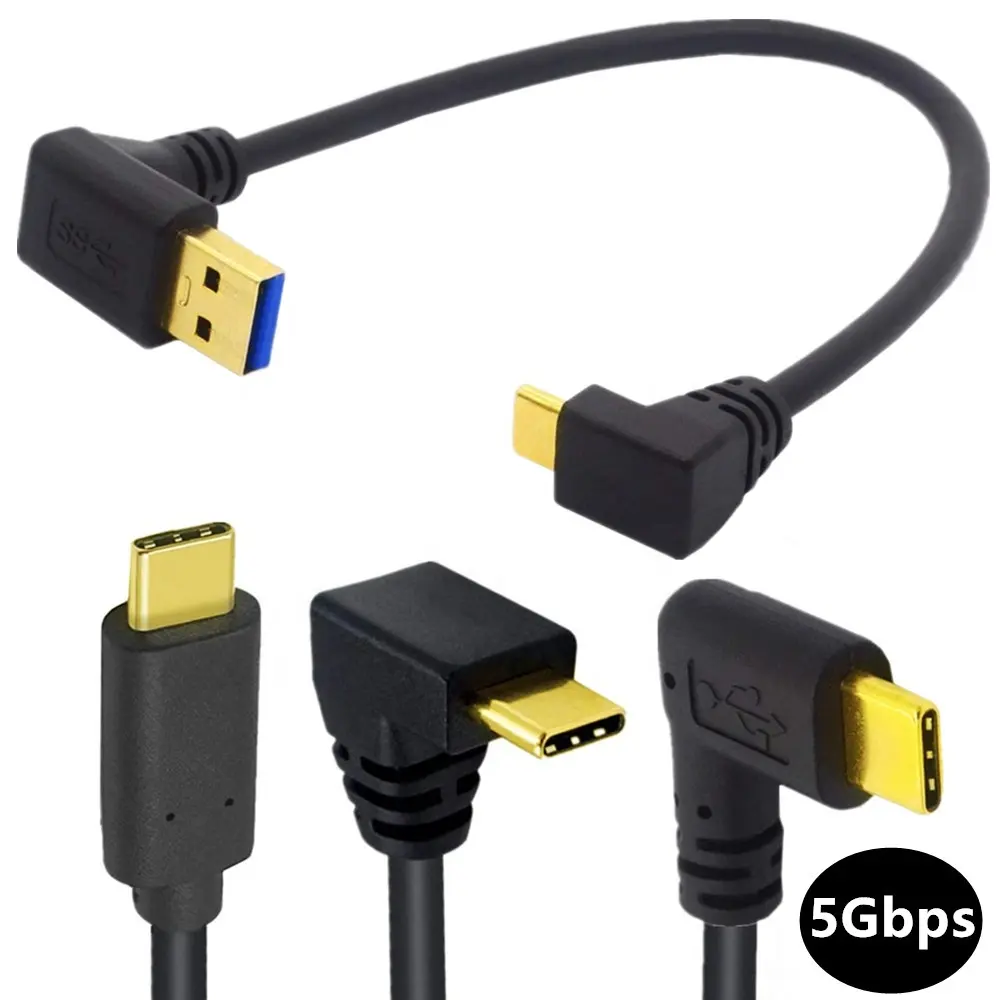 90 derece açı USB A 3.0 tip C erkek şarj kablosu Samsung S9, MacBook Pro, google piksel ve diğer USB aygıtları