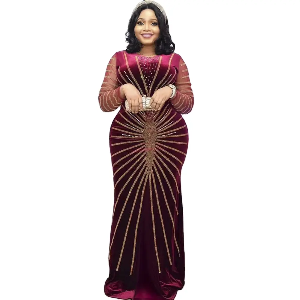 C0301ME78 African New Design Plus Size Solid Color Beaded Bodycon Evening Dress Women