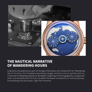 Wholesale <b>Automatic</b> Wandering Hour <b>Watch</b> Blue Luminous Leather Luxury Men Wristwatch with <b>Logo</b> Branding <b>Custom</b> Manufacturer OEM - Product Image 2