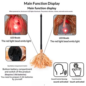Halloween Witch Broom Prop Kids Cosplay Costume Accessory Plastic Handle Straw Broomstick for <strong>Party</strong> and Holiday <strong>Decoration</strong> - Product Image 2