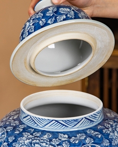 Piccolo vaso in ceramica blu e bianco barattolo di zenzero stile UK in pietra ceramica <span class=keywords><strong>con</strong></span> coperchio può installare lampade da tavolo - Product Image 5