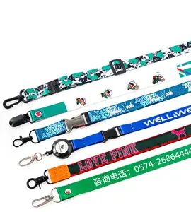 Cordones de sublimación personalizados con hebilla de seguridad, cordones de nailon de impresión offset personalizados con soporte para tarjeta de identificación