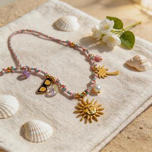 Stainless Steel Sun Charm Necklace With Palm Tree And Sunglasses Pendant For Women Leisure Fashion Jewelry - Product Image 4