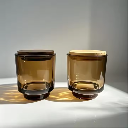 Wholesale Luxury 9.5oz Clear Brown Thickened Round Unique Holder For Home Candle Glass Jar With Lid