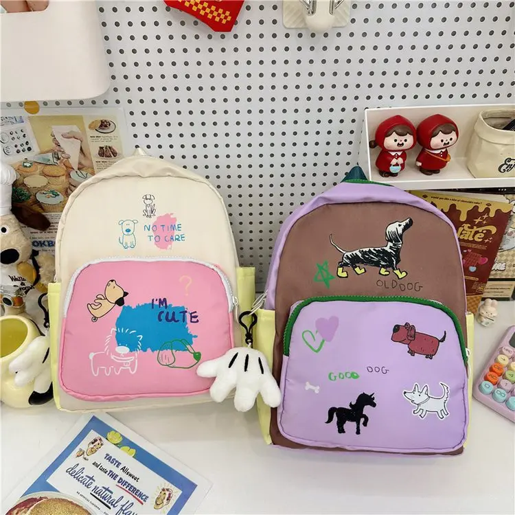 Fabrika 2024 çocuklar sevimli okul çantaları köpek desen kawaii çocuklar sırt çantası kızlar çocuk polyester okul sırt çantası hafif açık