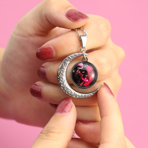 Collar con colgante de luna de acero inoxidable con cadena de eslabones cabujón de cristal del zodiaco de 12 Constelaciones para regalo de <span class=keywords><strong>amistad</strong></span> o cumpleaños - Product Image 2