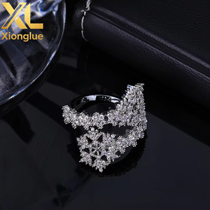 Dazzling Winter Inspired Copper 18K Gold Plated Fully Cubic Zirconia Paved Intricate Multi Snowflake <b>Open</b> Band <b>Ring</b> - Product Image 5